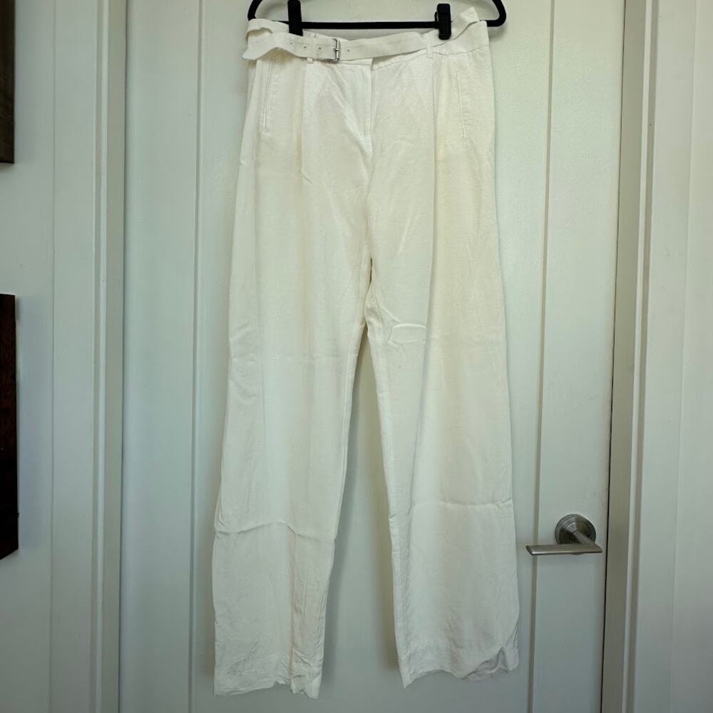 ATM White Pleated Wide Leg Pants Size 10 - Picture 2 of 12